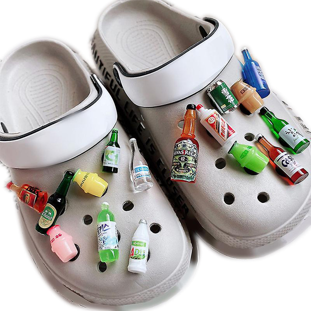 Random 3D Style Resin Bottles and Cans 8 Pcs Clogs Decoration Expressive Shoe Charms for Every Step